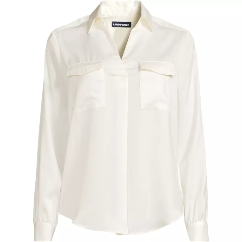 Women's Charmeuse Utility Popover Blouse, Front