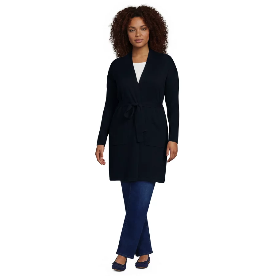 School Uniform Women's Cotton Modal Tie Waist Duster Cardigan Sweater view 5