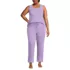 Women's Plus Size Brushed Cozy Waffle Jersey 3 Piece Pajama Set - Tank Top Pant and Robe, Front