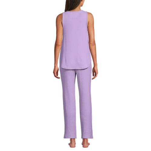 Women's Brushed Cozy Waffle Jersey 3 Piece Pajama Set - Tank Top Pant and Robe, Back