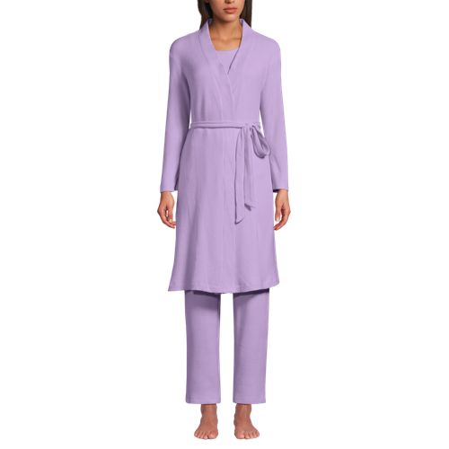 Women's Brushed Cozy Waffle Jersey 3 Piece Pajama Set - Tank Top Pant and Robe, Front
