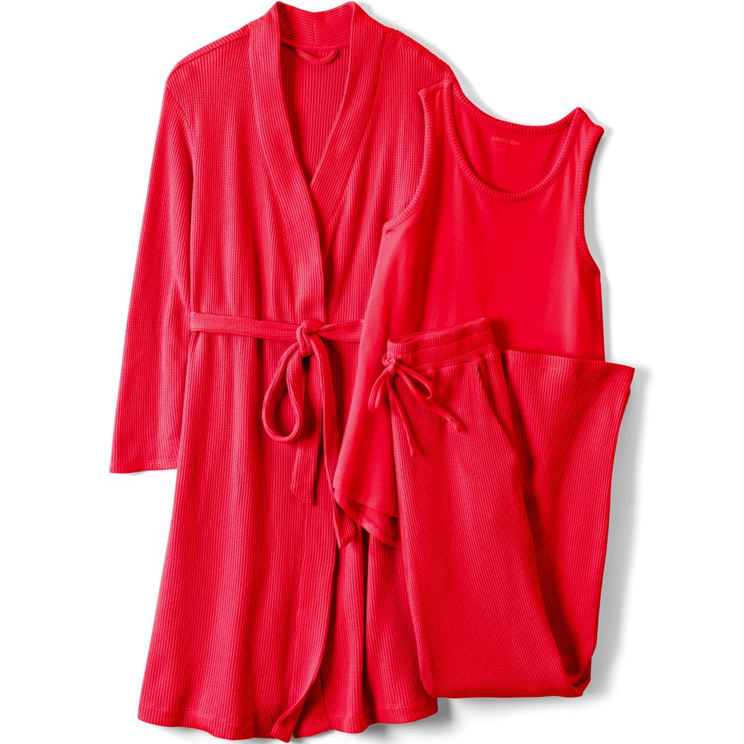 Women's Brushed Cozy Waffle Jersey 3 Piece Pajama Set - Tank Top Pant and Robe