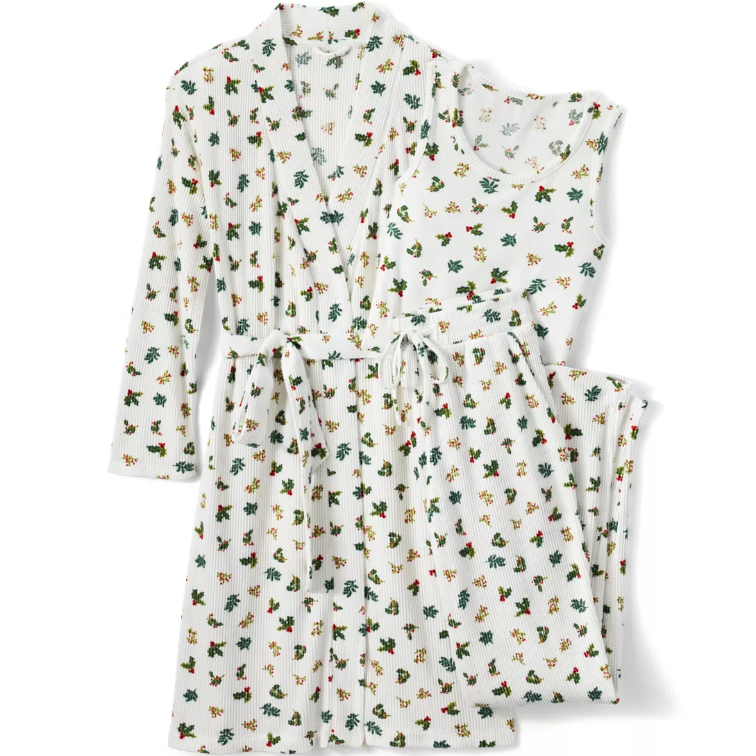 Women's Brushed Cozy Waffle Jersey 3 Piece Pajama Set - Tank Top Pant and Robe
