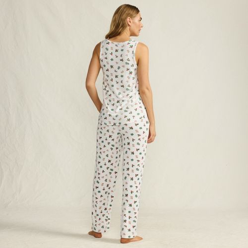 Women's Brushed Cozy Waffle Jersey 3 Piece Pajama Set - Tank Top Pant and Robe, Back