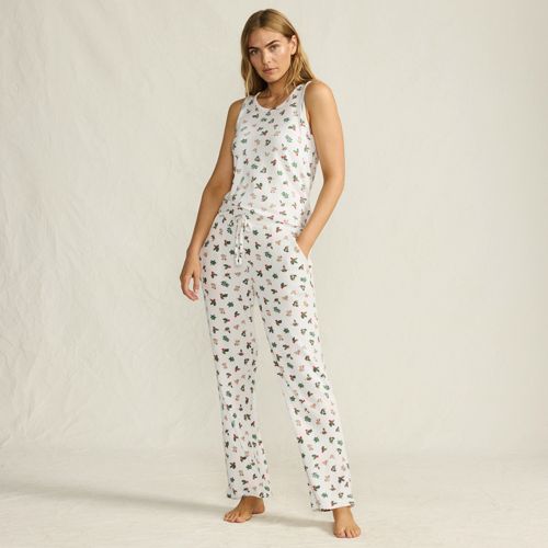 Women's Brushed Cozy Waffle Jersey 3 Piece Pajama Set - Tank Top Pant and Robe, Front