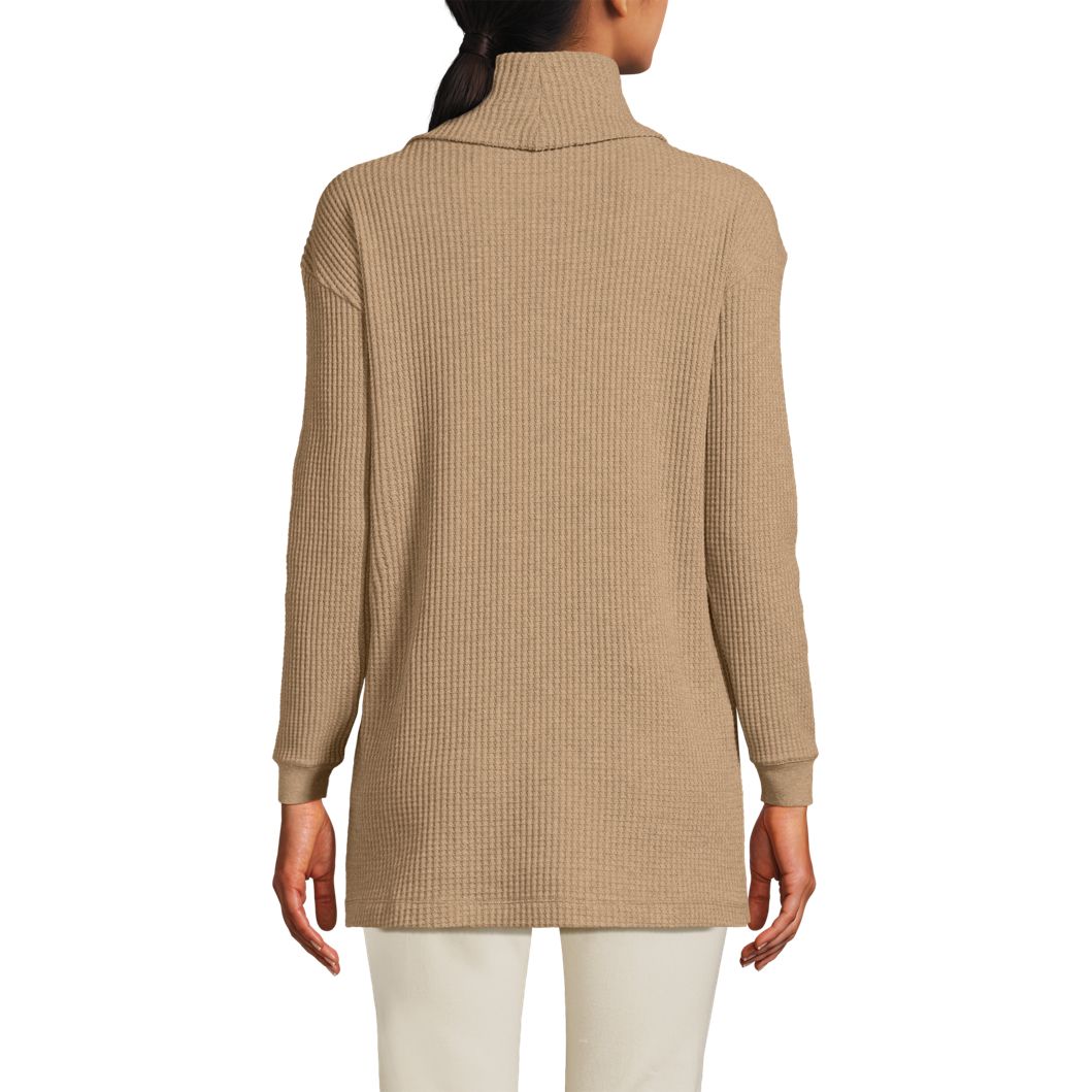Women's Long Sleeve Waffle Cowl Neck Tunic