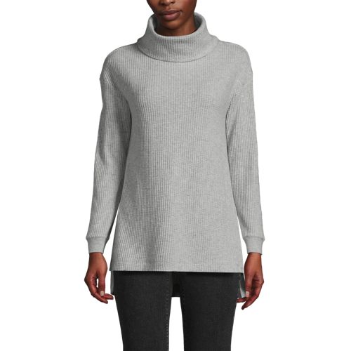 Women's Long Sleeve Waffle Cowl Neck Tunic, Front