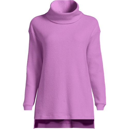 Long Sleeve Cowl Neck Waffle Tunic, Women, size: 2X, plus, Pink, Cotton-blend/Poly-blend, by Lands' End