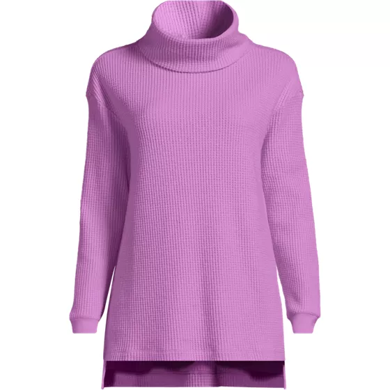 Women's Plus Size Long Sleeve Waffle Cowl Neck Tunic - primary