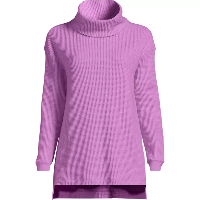 Women's Plus Size Long Sleeve Waffle Cowl Neck Tunic, Front