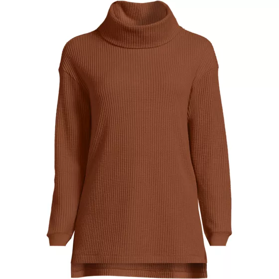 Women's Long Sleeve Waffle Cowl Neck Tunic - primary