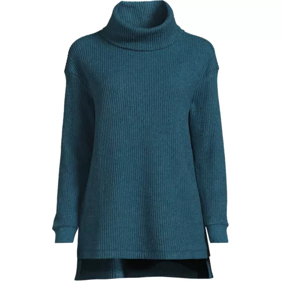 Women's Long Sleeve Waffle Cowl Neck Tunic - primary