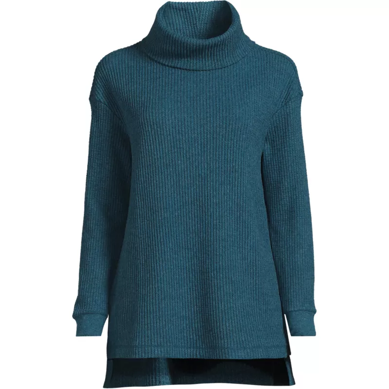 Women's Petite Long Sleeve Waffle Cowl Neck Tunic, Front
