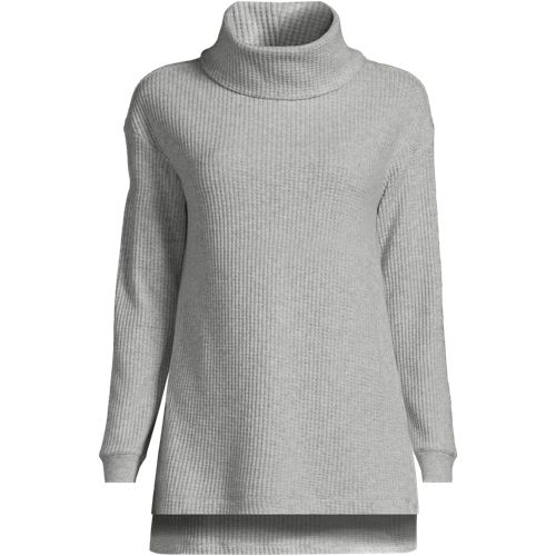 Women's Long Sleeve Waffle Cowl Neck Tunic, Front