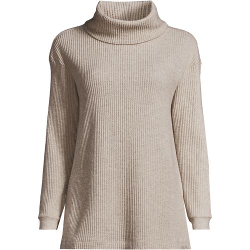 Long Sleeve Cowl Neck Waffle Tunic, Women, size: 2X, plus, Grey, Cotton-blend/Poly-blend, by Lands' End