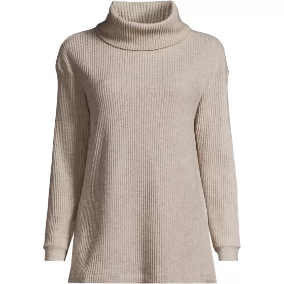 Women's Long Sleeve Waffle Cowl Neck Tunic - primary