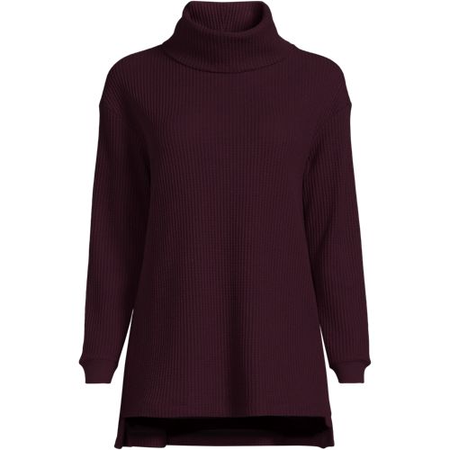 Long Sleeve Cowl Neck Waffle Tunic, Women, size: 2X, plus, Red, Cotton-blend/Poly-blend, by Lands' End