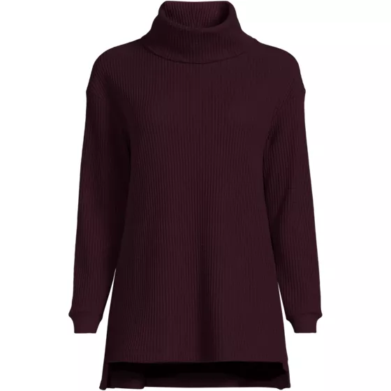 Women's Plus Size Long Sleeve Waffle Cowl Neck Tunic - primary