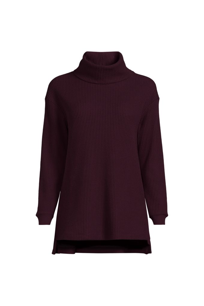Lands' End Women's Plus Size Long Sleeve Waffle Cowl Neck Tunic In Red