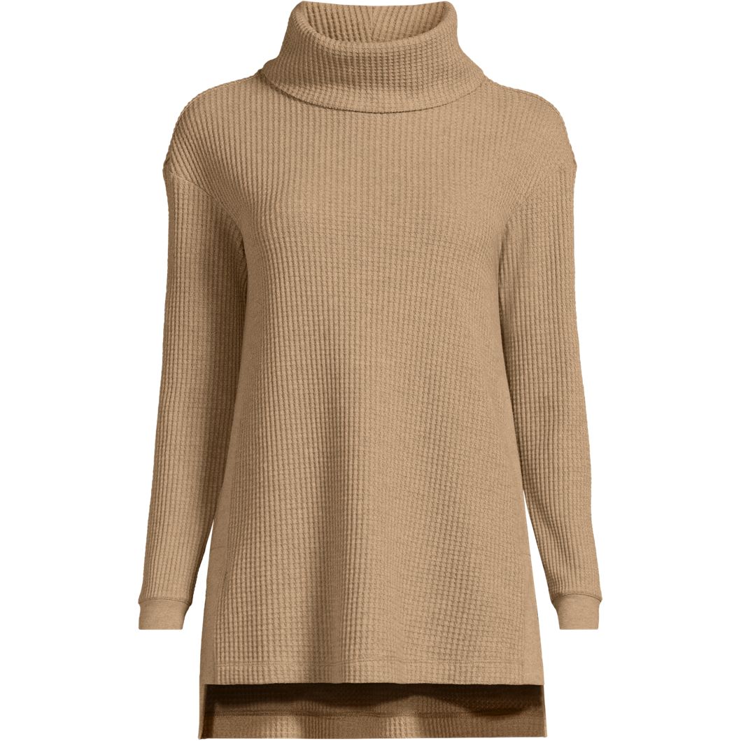 Women's Long Sleeve Waffle Cowl Neck Tunic