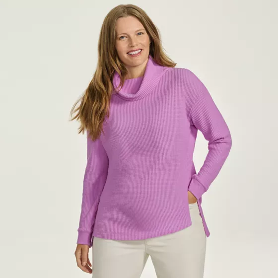 Women's Long Sleeve Waffle Cowl Neck Tunic - primary