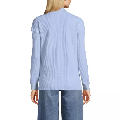 Women's Long Sleeve Waffle Shawl Collar Henley, Back
