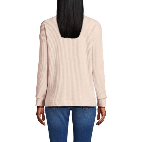 Women's Long Sleeve Waffle Shawl Collar Henley, Back