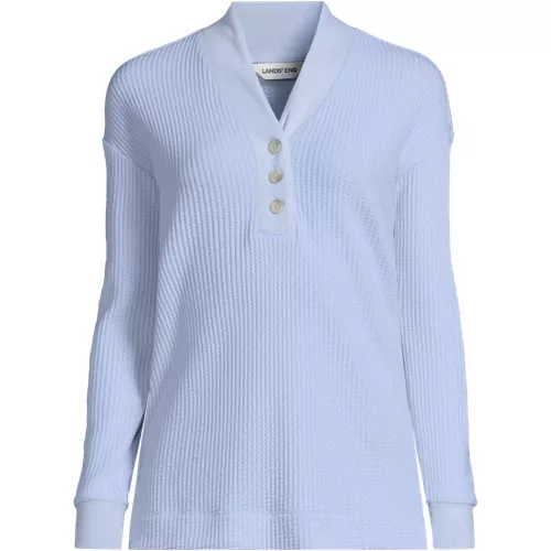 Women's Long Sleeve Waffle Shawl Collar Henley, Front