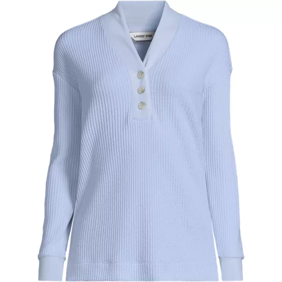 Women's Long Sleeve Waffle Shawl Collar Henley - primary