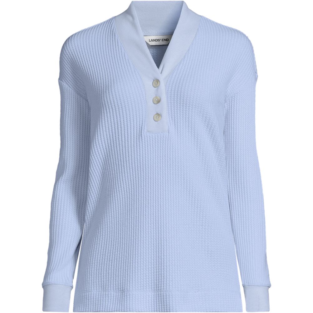 Women's Long Sleeve Waffle Shawl Collar Henley | Lands' End