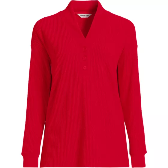 Women's Long Sleeve Waffle Shawl Collar Henley - primary