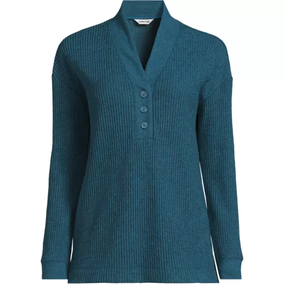 Women's Long Sleeve Waffle Shawl Collar Henley - primary