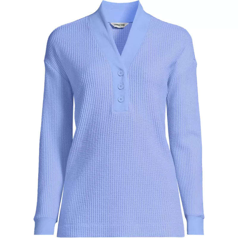 Women's Tall Long Sleeve Waffle Shawl Collar Henley, Front