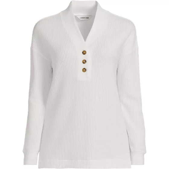 Women's Long Sleeve Waffle Shawl Collar Henley - primary