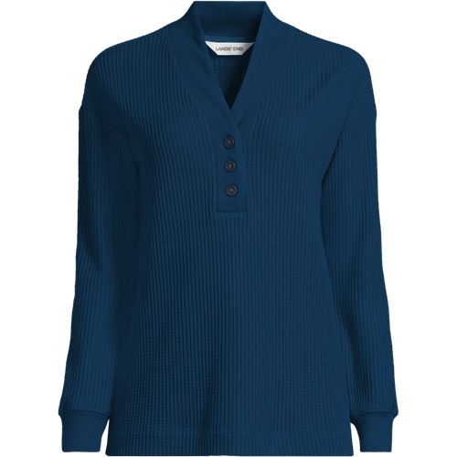  Lands' End Waffelstrick-henleyshirt, Damen, Größe:32-34 Regular, Blau, Baumwoll-mischung/polyester-mischung, By Lands' End 