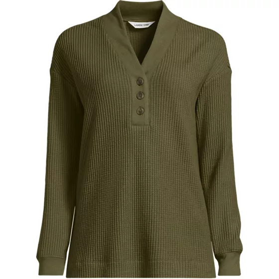 Women's Long Sleeve Waffle Shawl Collar Henley - primary