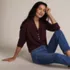 Women's Long Sleeve Waffle Shawl Collar Henley, alternative image