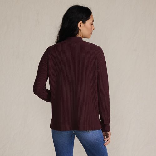 Women's Long Sleeve Waffle Shawl Collar Henley, Back