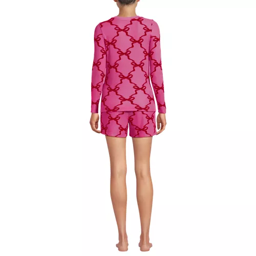 Women's Brushed Cozy Waffle 2 Piece Pajama Set - Long Sleeve Top and Shorts, Back