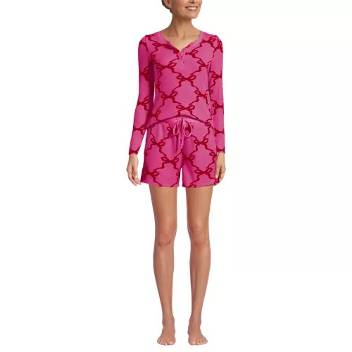 Women's Brushed Cozy Waffle 2 Piece Pajama Set - Long Sleeve Top and Shorts, Front