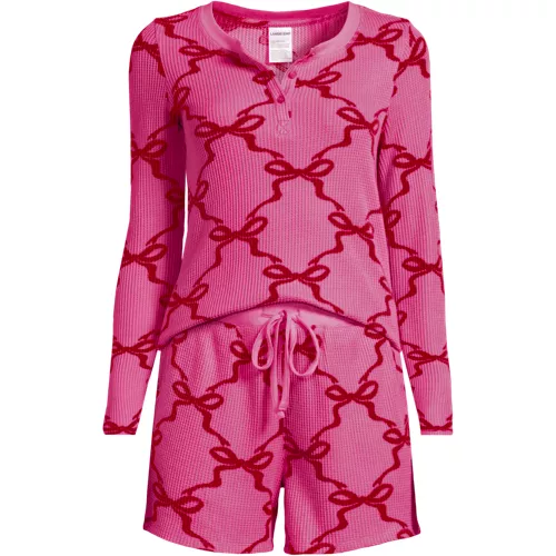 Women's Brushed Cozy Waffle 2 Piece Pajama Set - Long Sleeve Top and Shorts, Front