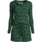 Women's Brushed Cozy Waffle 2 Piece Pajama Set - Long Sleeve Top and Shorts