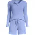 Women's Petite Brushed Cozy Waffle 2 Piece Pajama Set - Long Sleeve Top and Shorts, Front