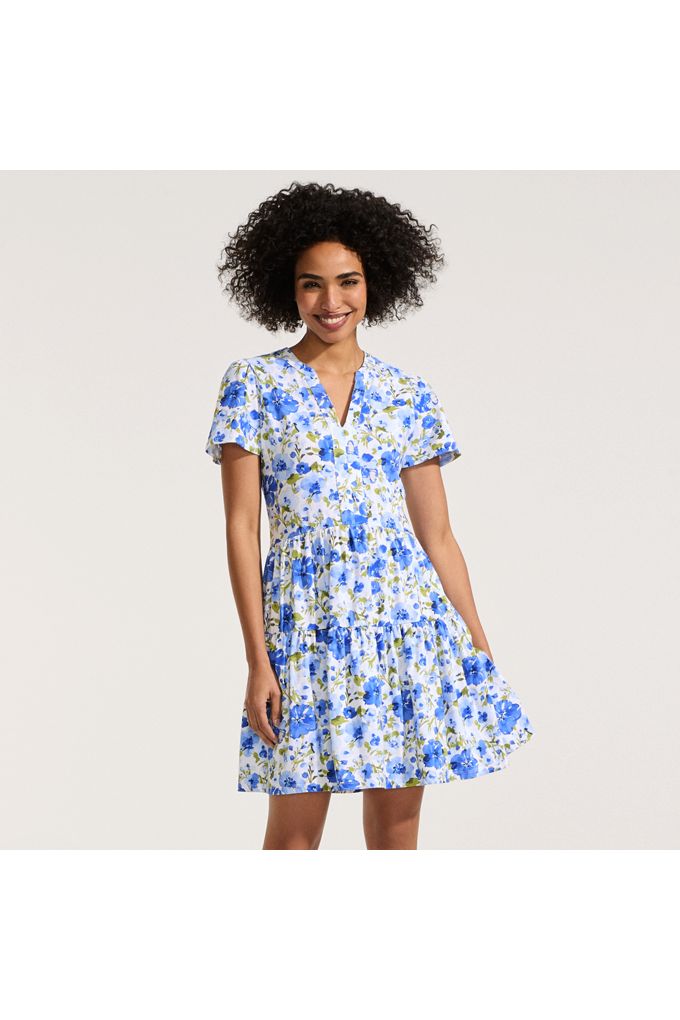 Lands' End Women's Petite Cotton Jersey Tiered Mini Dress In White