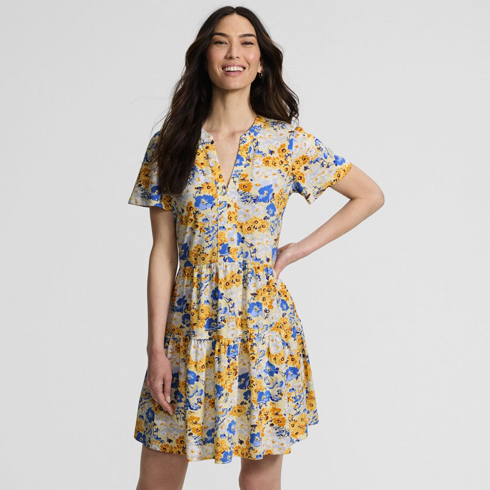 lands end cotton jersey dress Women's Cotton Jersey Tiered Mini Dress