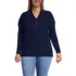 Women's Plus Size Long Sleeve Waffle Shawl Collar Henley, Front