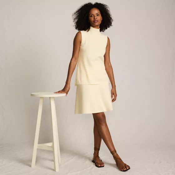 Women's Fine Gauge Cotton Sweater Above the Knee Circle Skirt - primary
