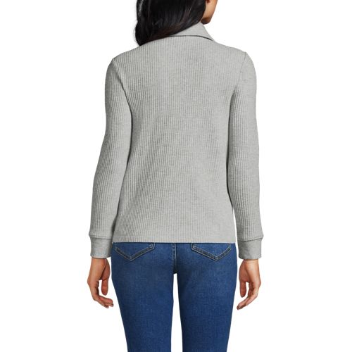 Women's Long Sleeve Waffle Collared Shacket, Back