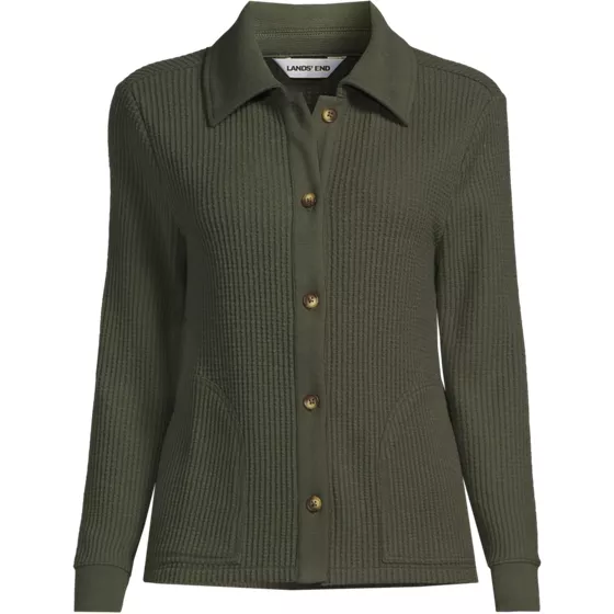 Women's Long Sleeve Waffle Collared Shacket - primary