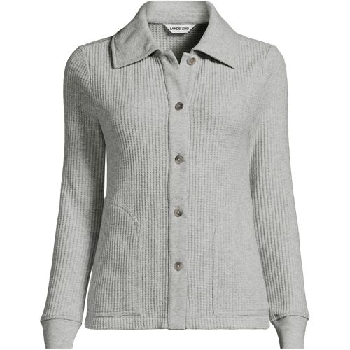 Women's Long Sleeve Waffle Collared Shacket, Front